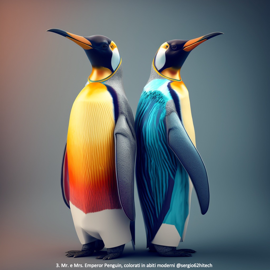 3. Mr. e Mrs. Emperor Penguin, colorati in abiti moderni @sergio62hitech