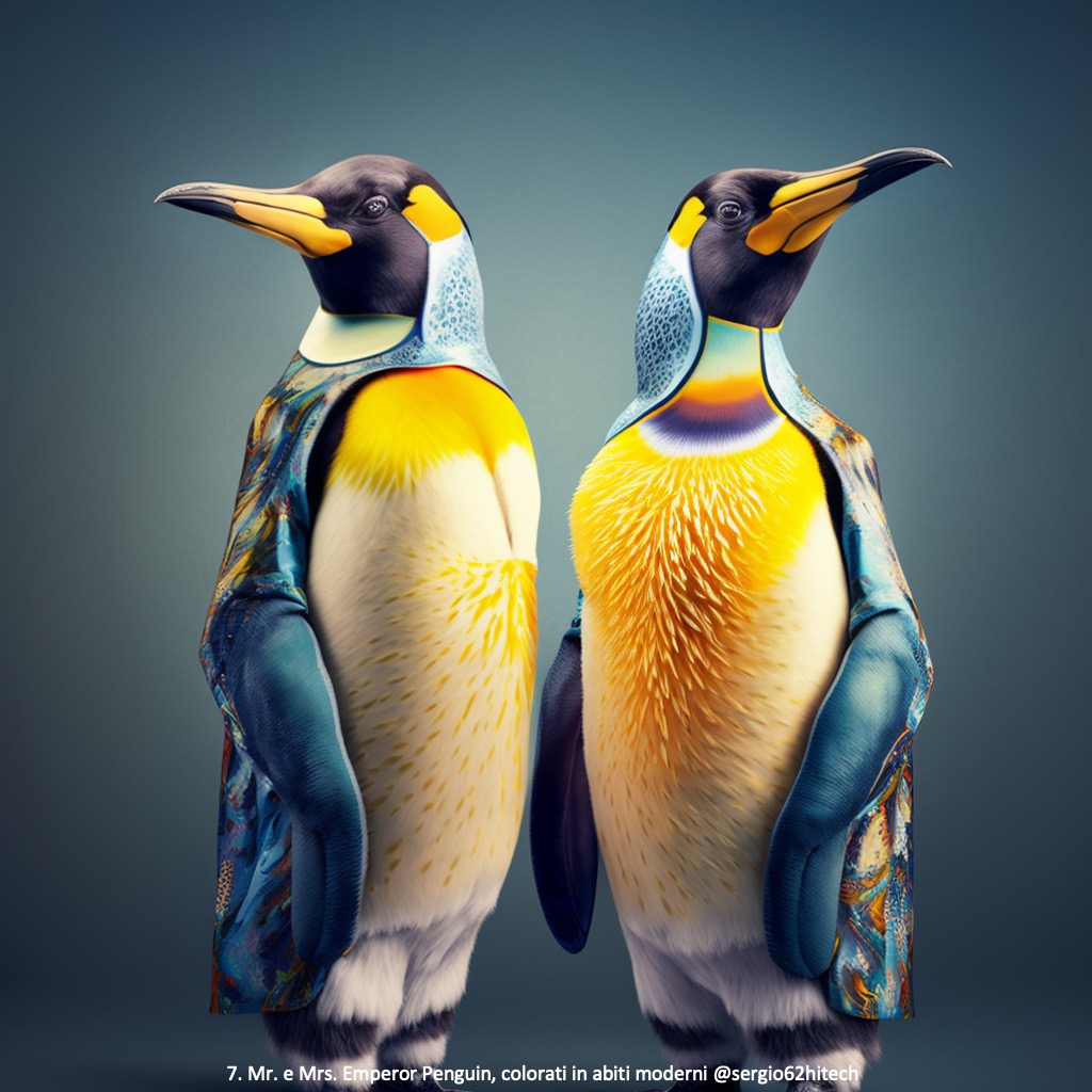 7. Mr. e Mrs. Emperor Penguin, colorati in abiti moderni @sergio62hitech
