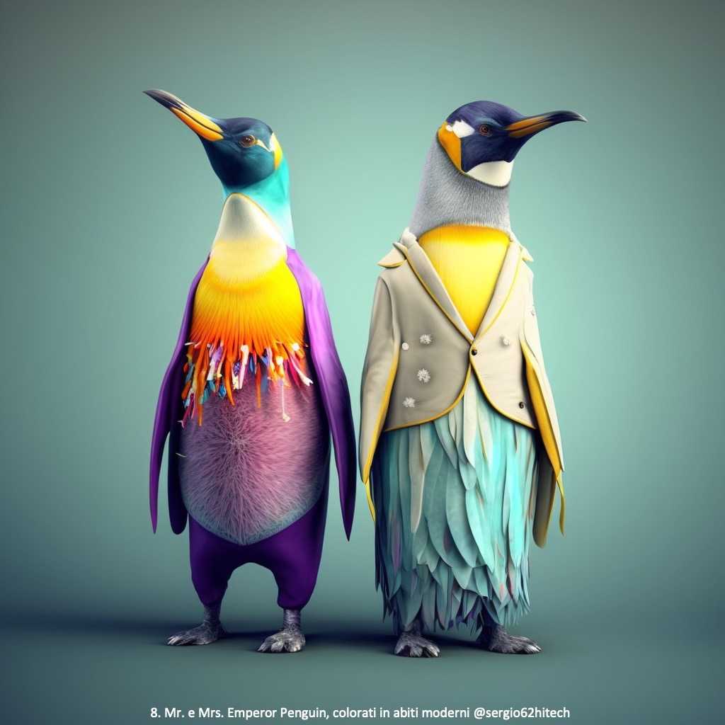8. Mr. e Mrs. Emperor Penguin, colorati in abiti moderni @sergio62hitech